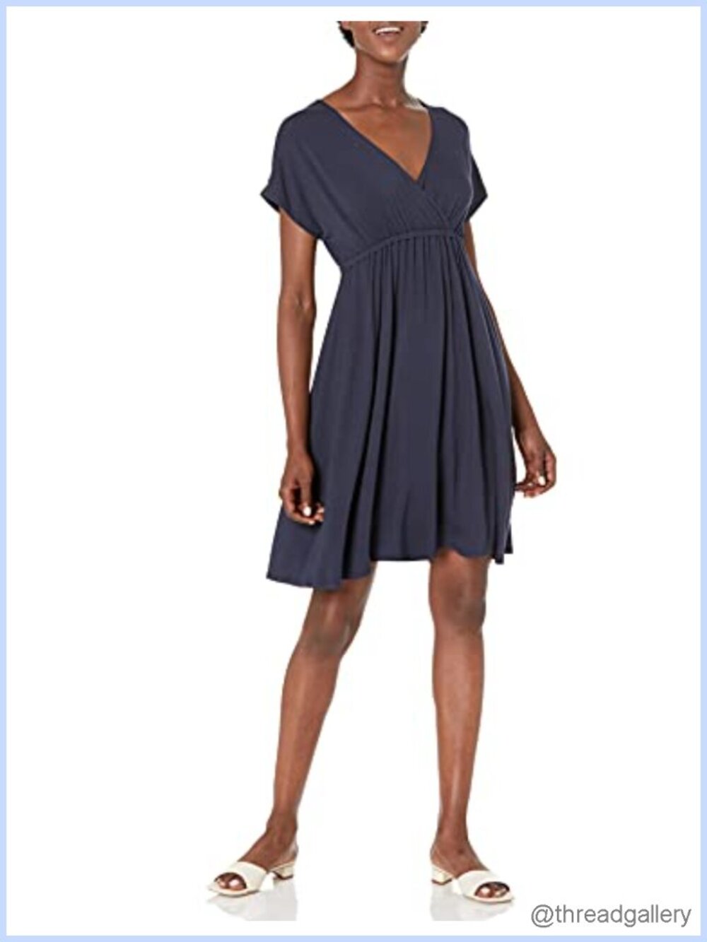 Women's V Neck Surplice Mini Dress Elastic Empire Waist Flowy Fit & Flare